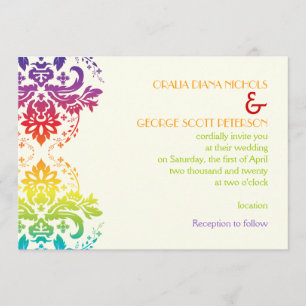Invitation couleurs Rainbow mariage damassé