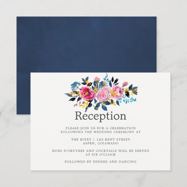 Invitation Couleurs tendances Réception de mariage floral aqu (Devant / Derrière)