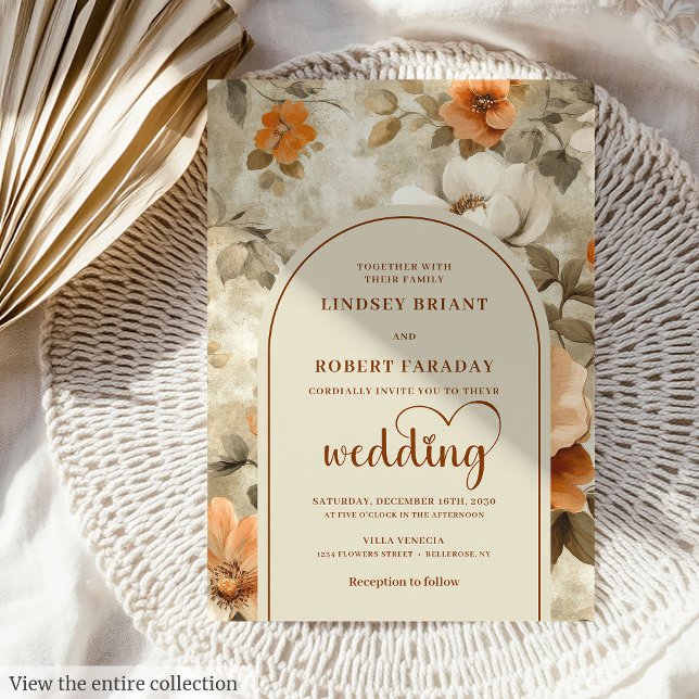 Invitation Couleurs Terreuses Bohème Romantiques Fleur de Sau (Romantic Boho Earthy Colors Ivory Sage Flower Wedding Invitation)