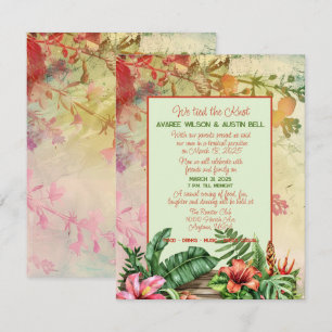 Invitation Couleurs tropicales Orange Rouge Jaune Floral Mari
