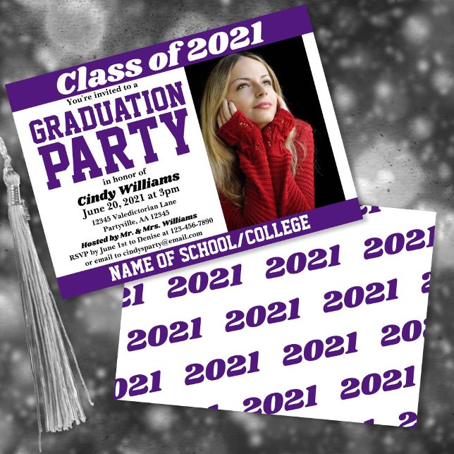 Invitation Couleurs violet blanc de l'école Photo Graduation (Créateur téléchargé)