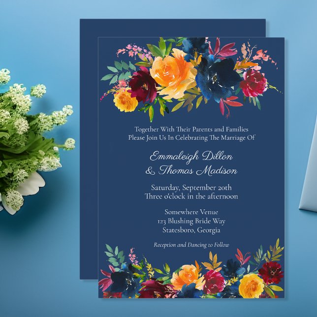 Invitation Couleurs vives Aquarelle Mariage Floral (Créateur téléchargé)