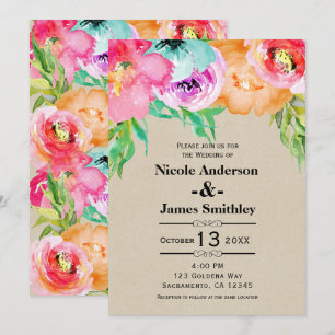 Invitation Couleurs Vives Florales Rustiques Modernes Kraft