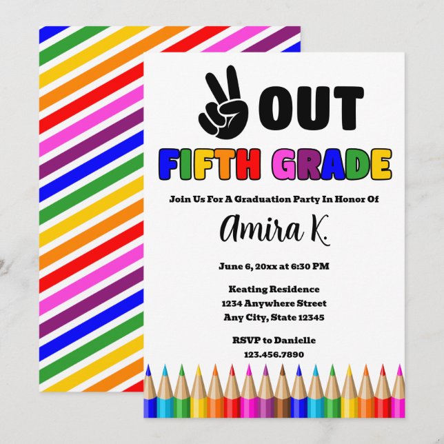 Invitation Couleurs vives Peace Out Parti de fin d'études de  (Devant / Derrière)