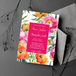 Invitation Couleurs vives rose orange pivoines élégant mariag<br><div class="desc">Peonées rose magenta orange mariage élégant modifiable invitation modèle instantané téléchargement numérique,  couleurs vives couleurs vives typographie décontractée moderne</div>