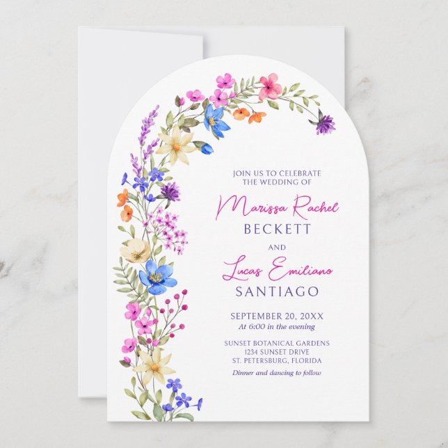 Invitation Couleurs vives Vivid Fleur sauvage Arch Mariage (Devant)