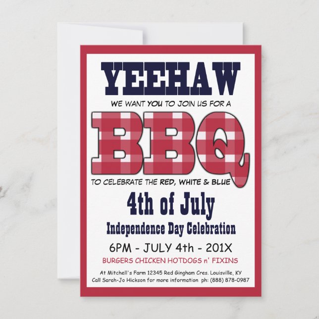 Invitation Country 4 juillet Picnic BBQ (Devant)
