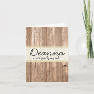 Invitation Country Beige Lace and Wood Bridesmaid Request