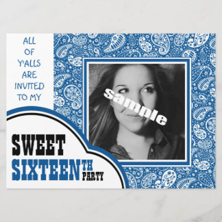 Invitation Country Blue Paisley Girl Photo Sweet Party