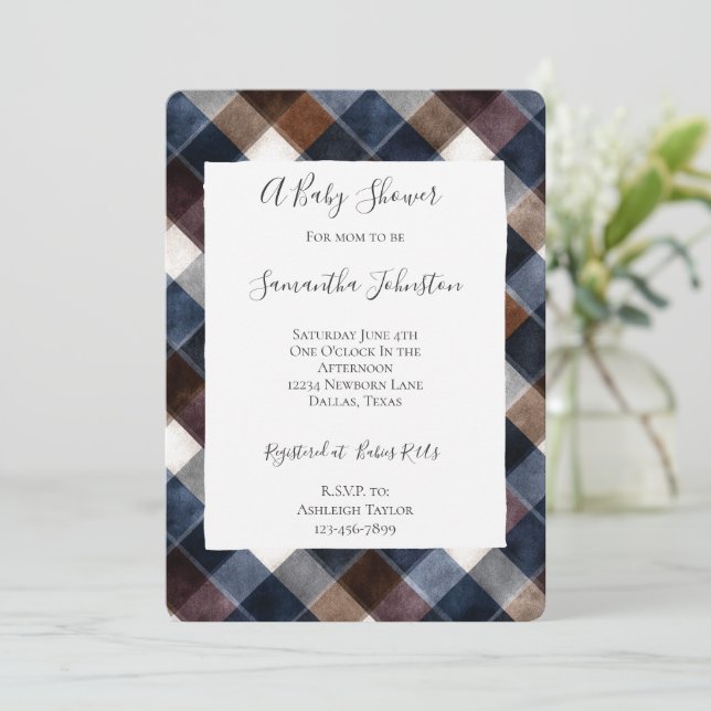 Invitation Country Blue Red White Squares Baby Shower (Debout devant)