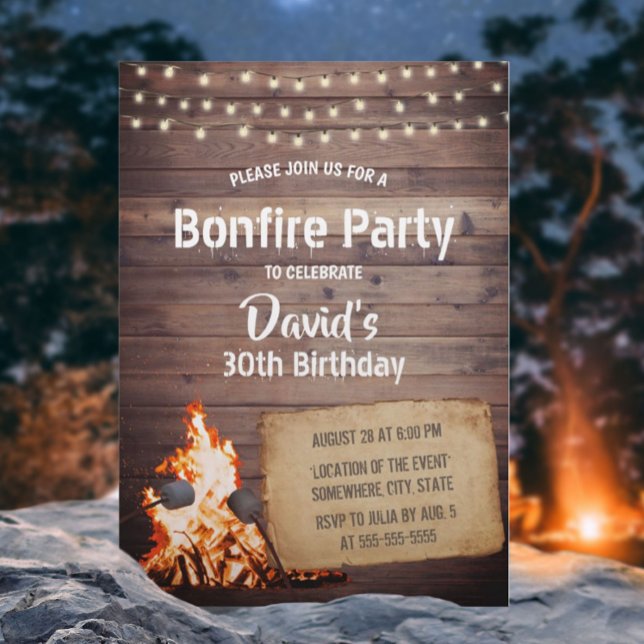 Invitation Country Bonfire Party Rustic String Light Annivers (Créateur téléchargé)