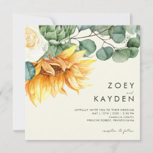 Invitation Country Bouquet de tournesol Jaune Carré Mariage