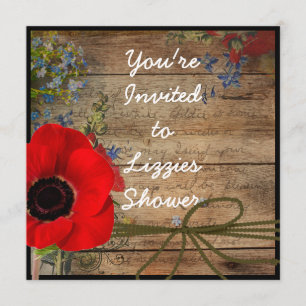 Invitation Country CHIC Fête de l'mariée Poppy FLOWER Invitat