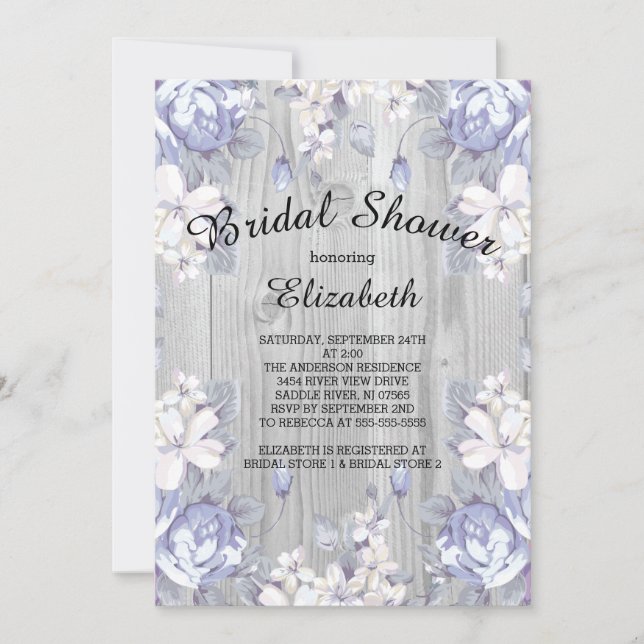 Invitation Country Chic Floral Bois Bridal Showbale Invitatio (Devant)