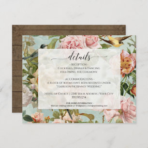 Invitation Country Chic Floral Dusty Rose Bleu Détails