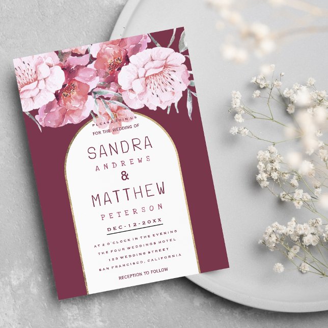 Invitation Country chic menthe mauve rose or mariage (Country chic mint mauve pink gold floral wedding)