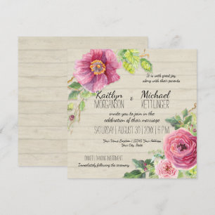 Invitation Country Chic Rustique Floral Rose Peony clôture en