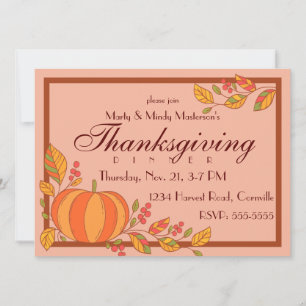 Invitation Country Citrouille Thanksgiving Dinner Party