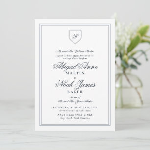 Invitation Country Club Formal Elegant Bleu Mariage rayé