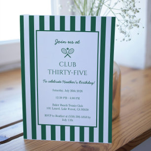 Invitation Country Club Tennis Anniversaire fête Green Stripe