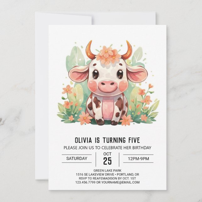 Invitation Country Cute Enchanted Vache Anniversaire (Devant)