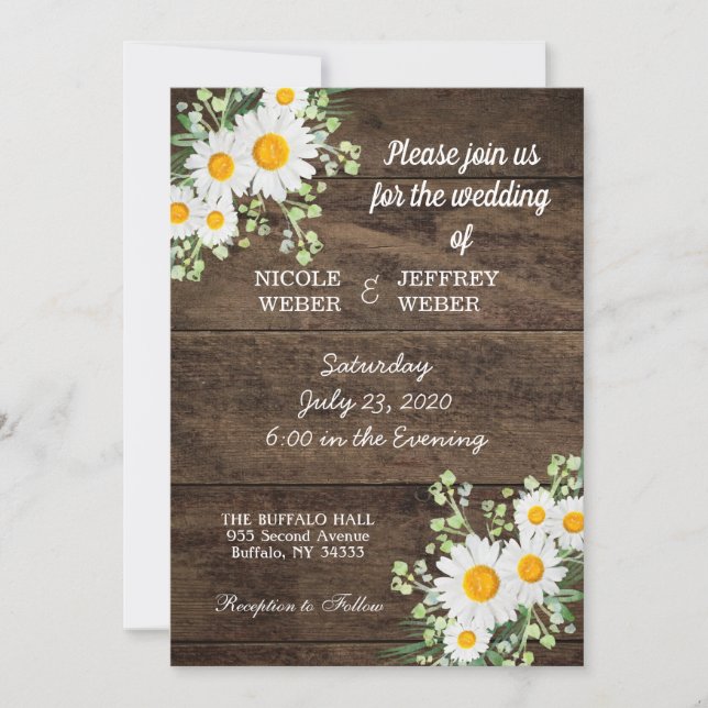 Invitation Country Daisy Spring Rustic Flower Wedding Invitat (Devant)