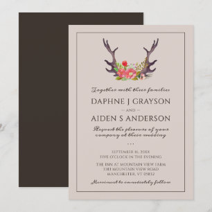 Invitation Country Deer Antler Floral Mariage