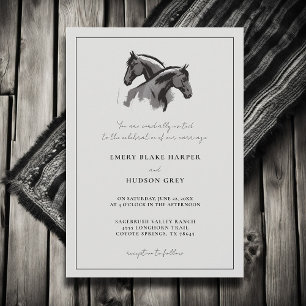 Invitation Country Horses Frame Western Elegant BW Mariage