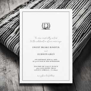 Invitation Country Horseshoe Frame Western Elegant BW Mariage