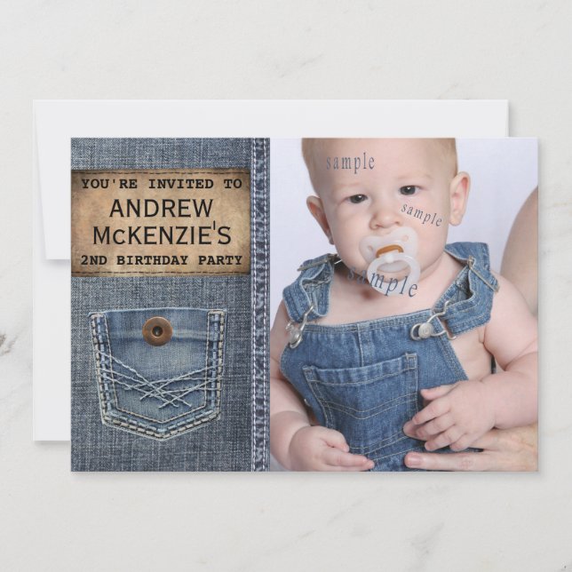 Invitation Country Kid Birthday Party Denim Jean Style (Devant)