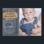 Invitation Country Kid Birthday Party Denim Jean Style<br><div class="desc">Téléchargez votre photo préférée de votre bon vieux garçon ou fille pour fêter un anniversaire spécial! Douce et décontracté, cette invitation captivante inclut la grande photo de votre enfant, avec des éléments en jeans bleus denim accent tels qu'un étiquette d'étiquette de produit d'apparence en cuir, des points de suture et...</div>
