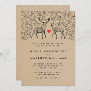 Invitation Country Kraft Woodland Buck Doe Mariage botanique