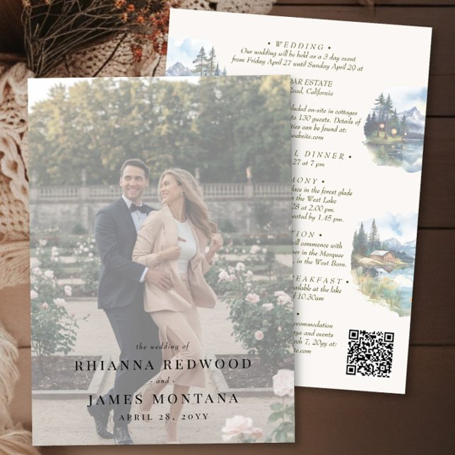 Invitation Country Lake Destination Détails du mariage et pho (Details qr code & photo wedding invitation from the Country Lake wedding collection by Darling & May)