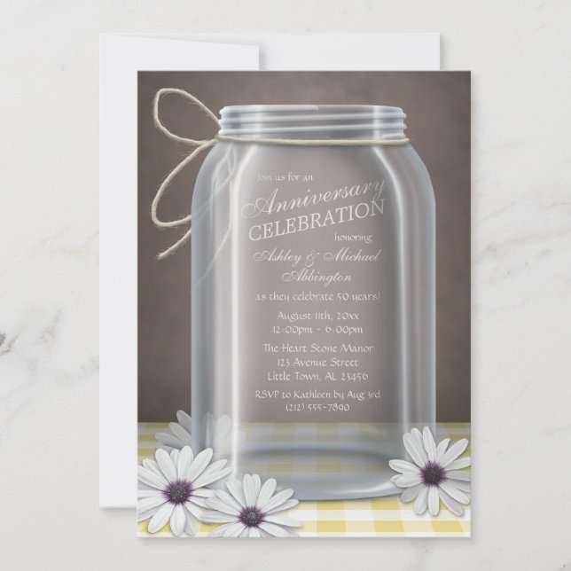 Invitation Country Mason Jar Jaune En vichy Anniversaire (Devant)