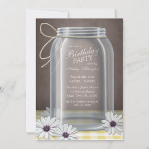 Invitation Country Mason Jar Jaune En vichy fête d'anniversai