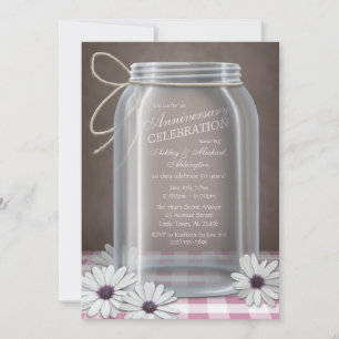 Invitation Country Mason Jar Pink En vichy Anniversaire