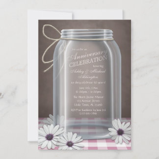 Invitation Country Mason Jar Pink En vichy Anniversaire