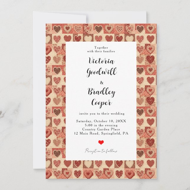 Invitation Country Quilt Patchwork Cute Custom Photo Wedding (Devant)