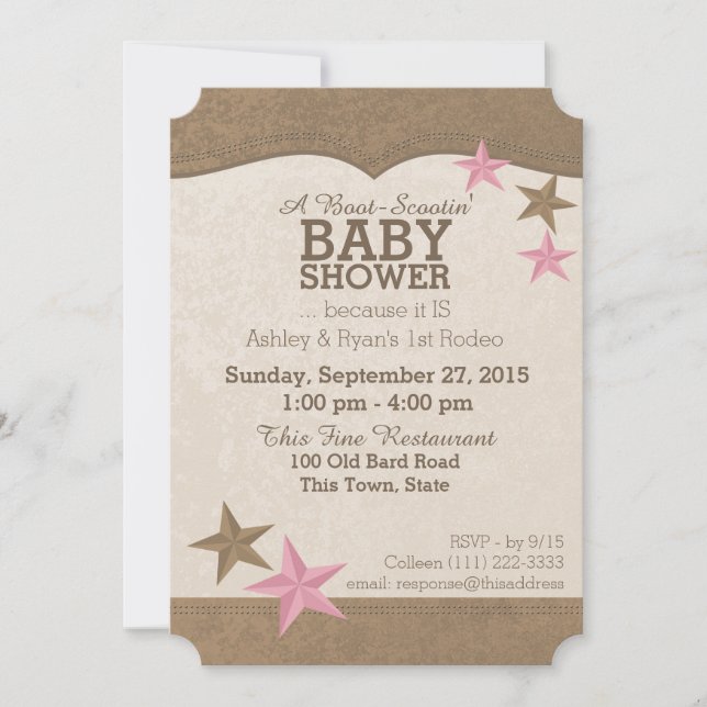 Invitation Country Rodeo Baby shower occidental (Devant)