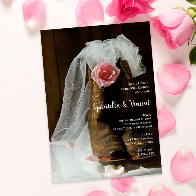 Invitation Country Rose Cowboy Boots Western Rehearer Dîner (Créateur téléchargé)