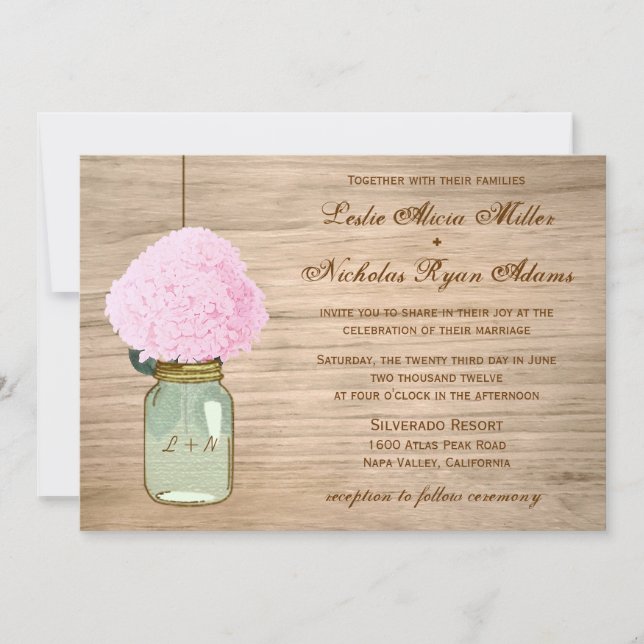 Invitation Country Russe Mason Jar Hydrangea Mariage (Devant)
