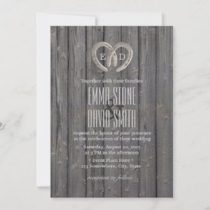 Invitation Country Rustic Horseshoe Heart Barn Wood Mariage