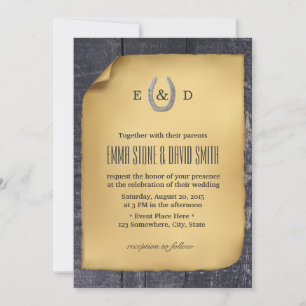 Invitation Country Rustic Horseshoe Mariage de bois de grange
