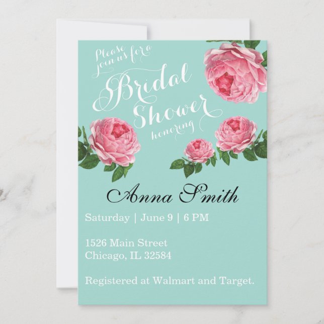 Invitation Country Rustic Shabby Chic Vintage Rose botanique (Devant)