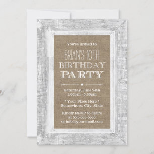 Invitation Country Rustic Wood Frame Burlap 10e anniversaire