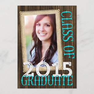 Invitation Country Rustic Wood Turquoise Photo 2015 Graduatio