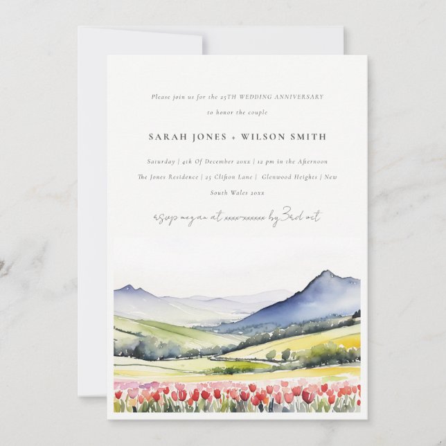 Invitation Country Spring Flora Paysage Anniversaire Mariage (Devant)