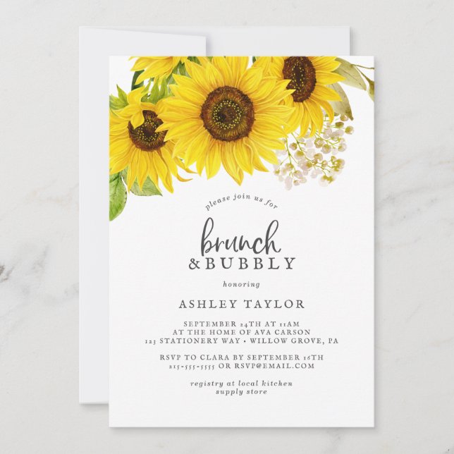 Invitation Country Sunflower Brunch et Bubbly Fête des mariée (Devant)