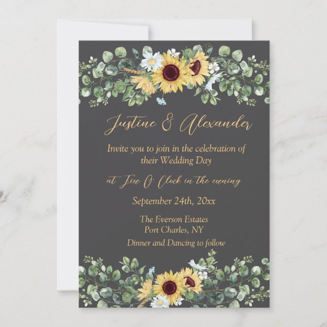 Invitation Country Sunflower Photo QR Code Mariage (Devant)