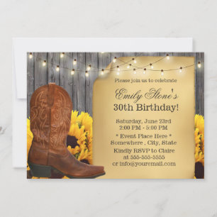 Invitation Country Sunflowers Cowgirl Grange Bois Anniversair